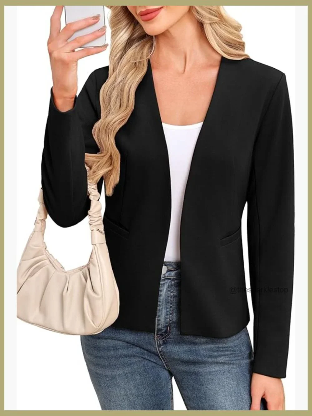 Full Lining Stretch Blazer Open Front Long Sleeve Work Office Jacket